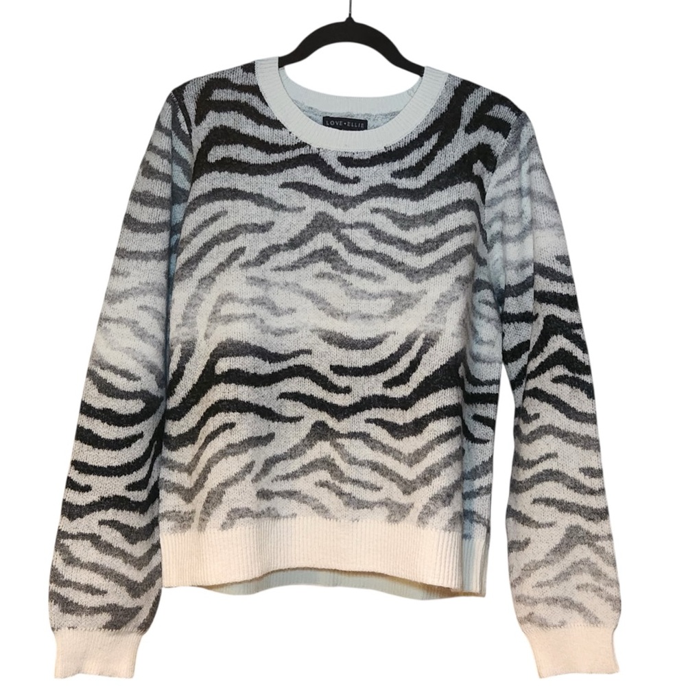 NWOT Love Ellie x Stitch Fix Chic Zebra‎ Knit Crewneck Sweater Warm Winter Cozy